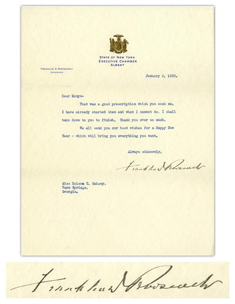 Franklin D. Roosevelt Letter Signed in Full, ''Franklin D. Roosevelt'' -- FDR Writes to His Trusted Physical Therapist Helena Mahoney